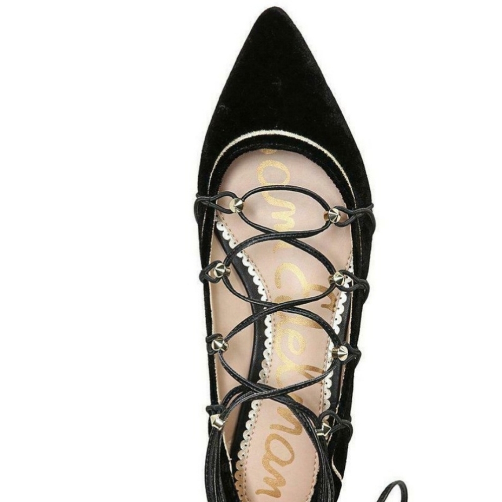 Sam Edelman Black Velvet Ghillie Lace Up Flats 7.5